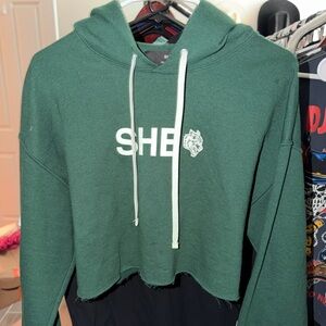 Green SHE Cropped Hoodie
